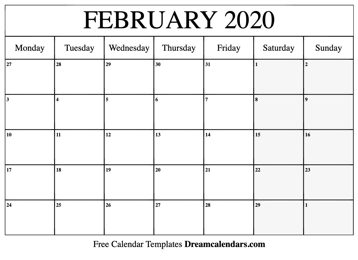 Printable February 2020 Calendar intended for 2020 Calendar Sunday To Saturday