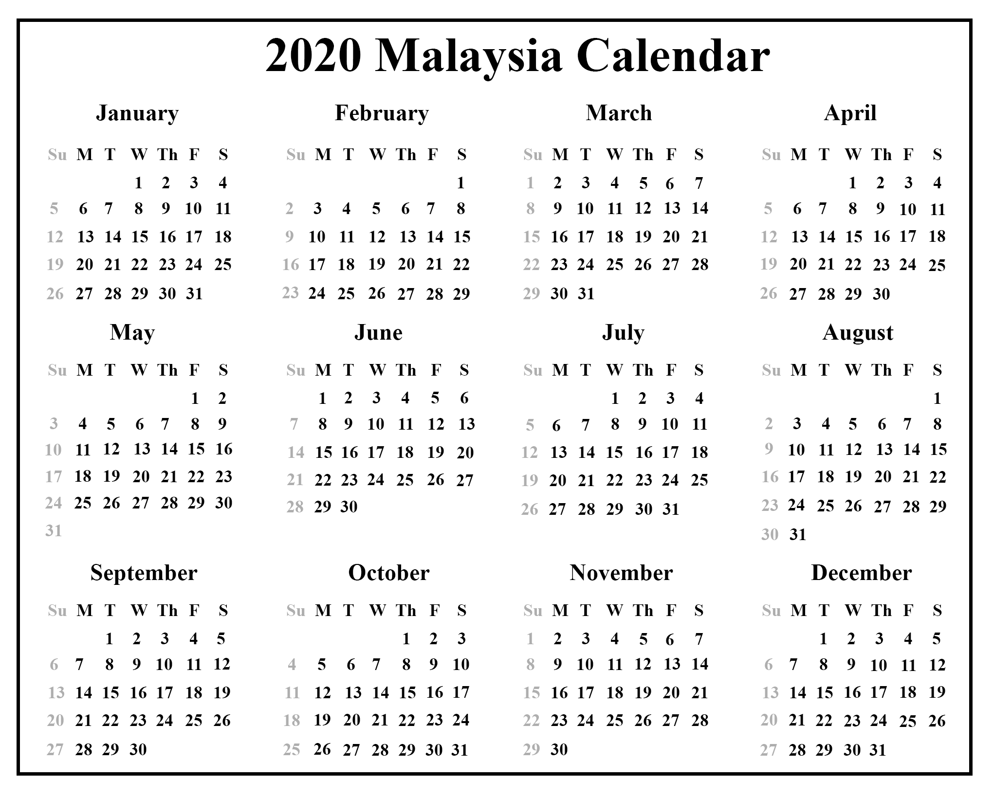 Printable Free Download Malaysia Calendar 2020 [Pdf, Excel &amp; Word regarding Malaysia 2020 Calendar