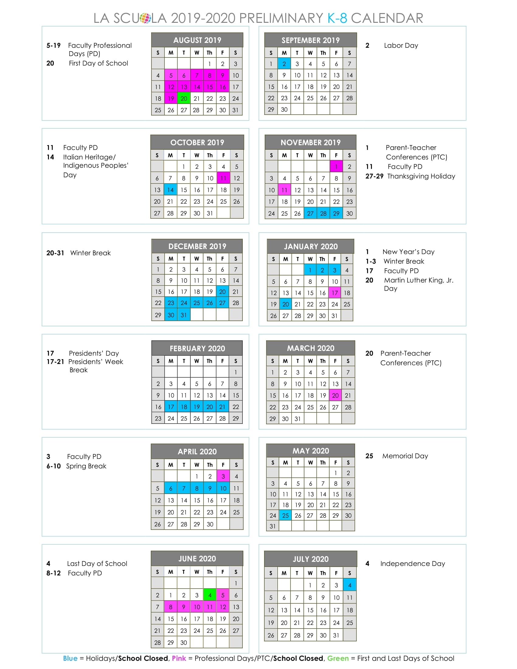 Printable Fridge Calendars | La Scuola International School regarding 2019 And 2020 Google Calendars