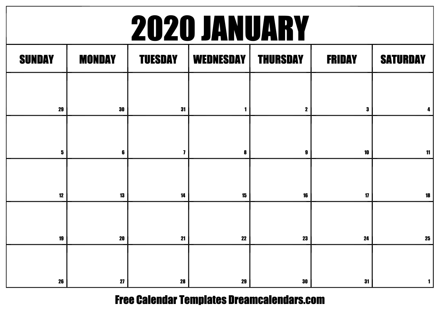 Printable January 2020 Calendar with regard to Calender 2020 Template Monday To Sunday