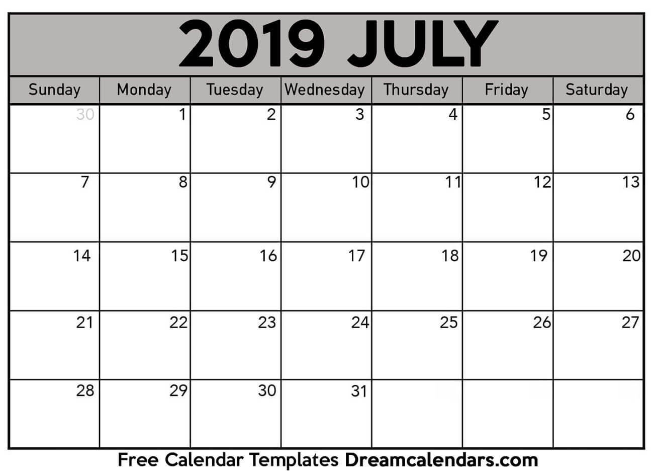 Printable July 2019 Calendar in Calendar July 2019 To June 2020 Free