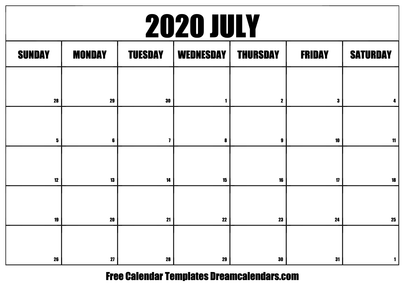 Printable July 2020 Calendar in Free Calendars 2020 Start With Monday