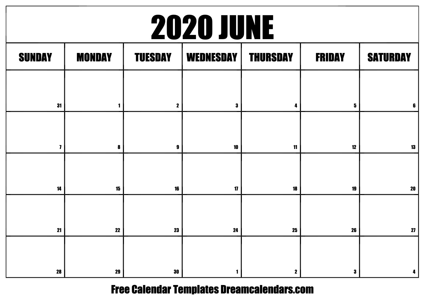 Printable June 2020 Calendar for Printable Calendar June 2019 To June 2020