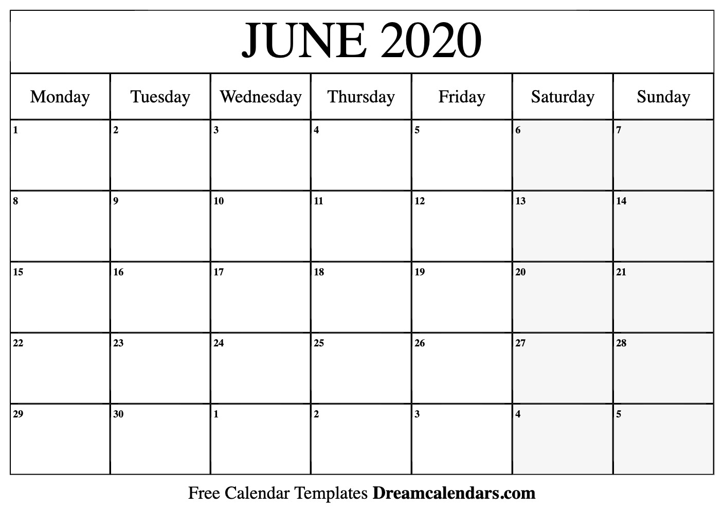 Printable June 2020 Calendar throughout Free Calendar July 2019-June 2020