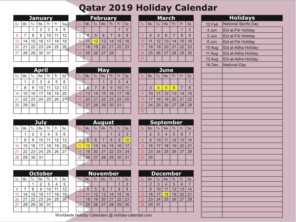 Qatar 2019 / 2020 Holiday Calendar with 2019-2020 Vacation Calendar