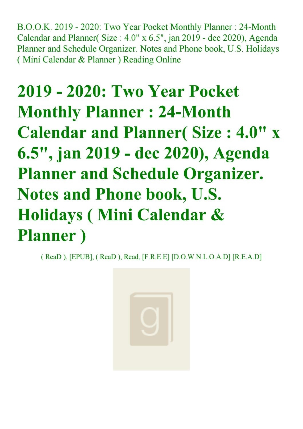 Read B.o.o.k. 2019 - 2020 Two Year Pocket Monthly Planner 24-Month with U Of R 2020 Calendar