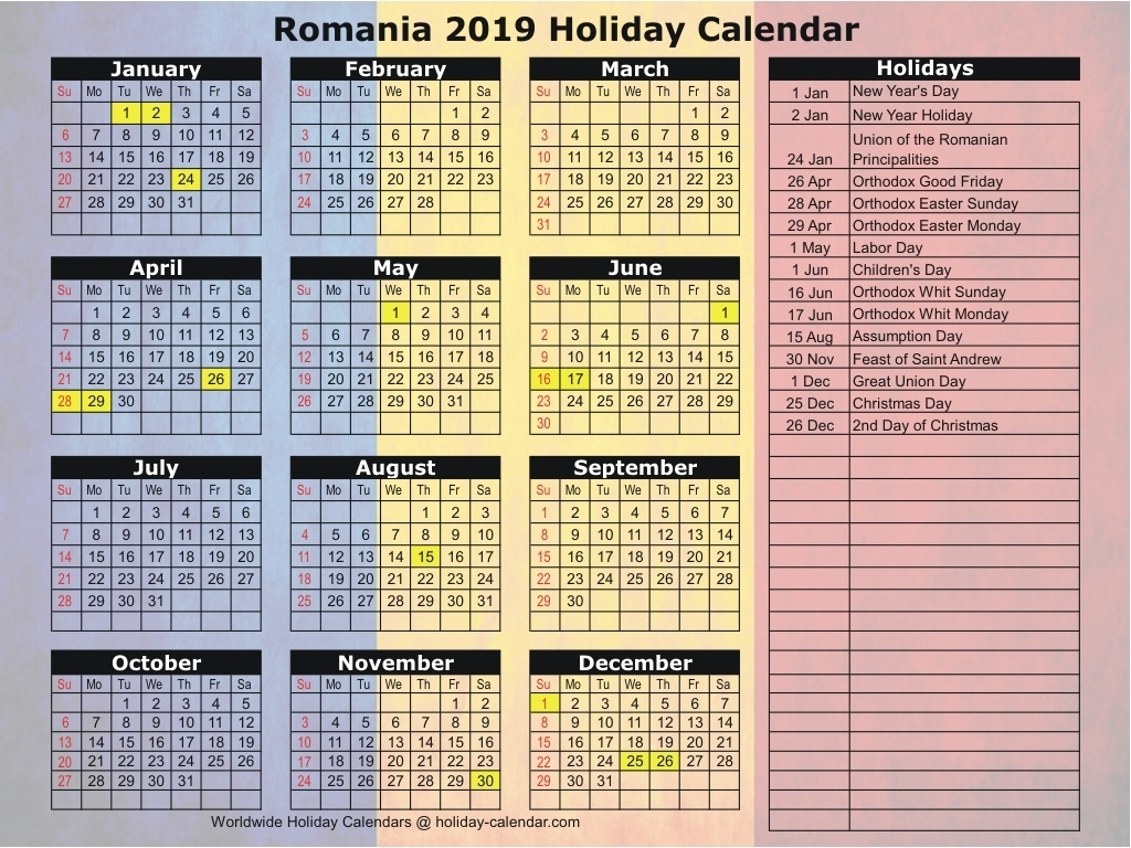 Romania 2019 / 2020 Holiday Calendar throughout Calendar 2020 Pdf Romania