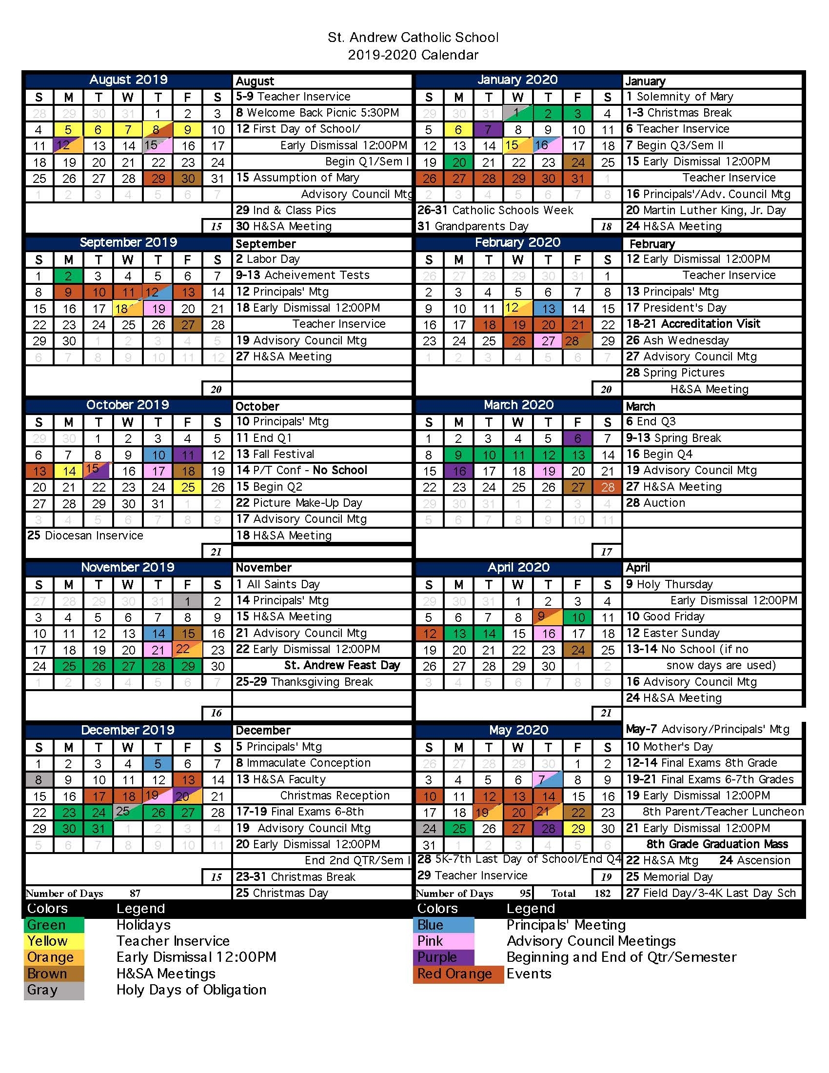 Saint Andrew Catholic School |Christ-Centered Community Working In with regard to Stephen F Austin 2019 2020 Calendar