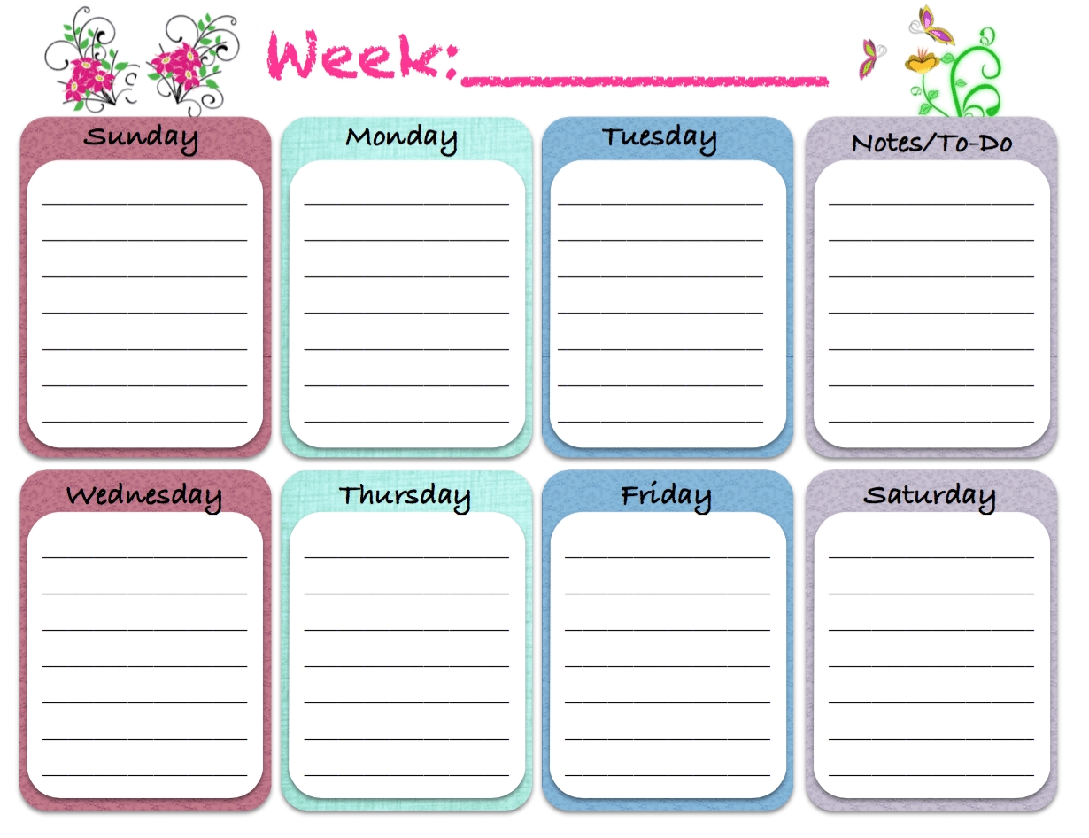 Schedule Template Free Printable Weekly Planners Designs Calendars intended for Free Printable Weekly Planner Calendars