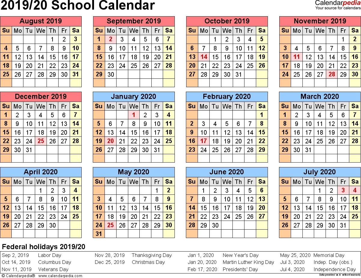 School Calendars 2019/2020 As Free Printable Excel Templates inside Calender September 2019 To August 2020