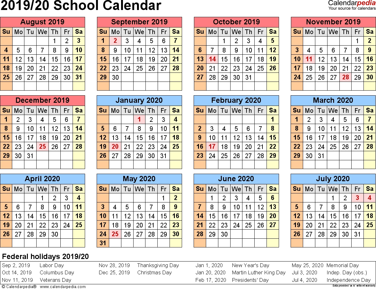 School Calendars 2019/2020 As Free Printable Word Templates throughout Free Printable 2019 2020 Calendar
