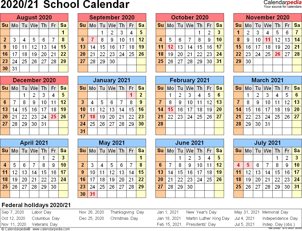 School Calendars 2020/2021 As Free Printable Excel Templates throughout Year Calendar 2020 Special Days