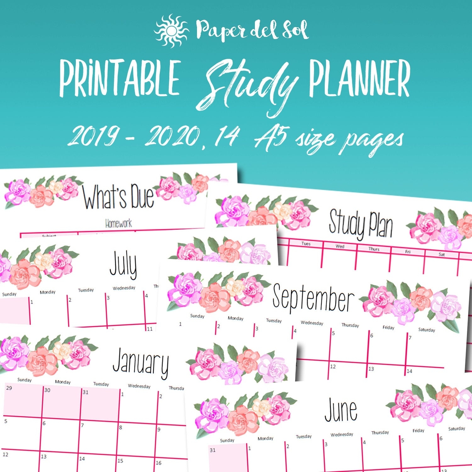School Planner 2019 2020 Calendar Academic Planner Printable | Etsy regarding Homework Calendar 2019-2020
