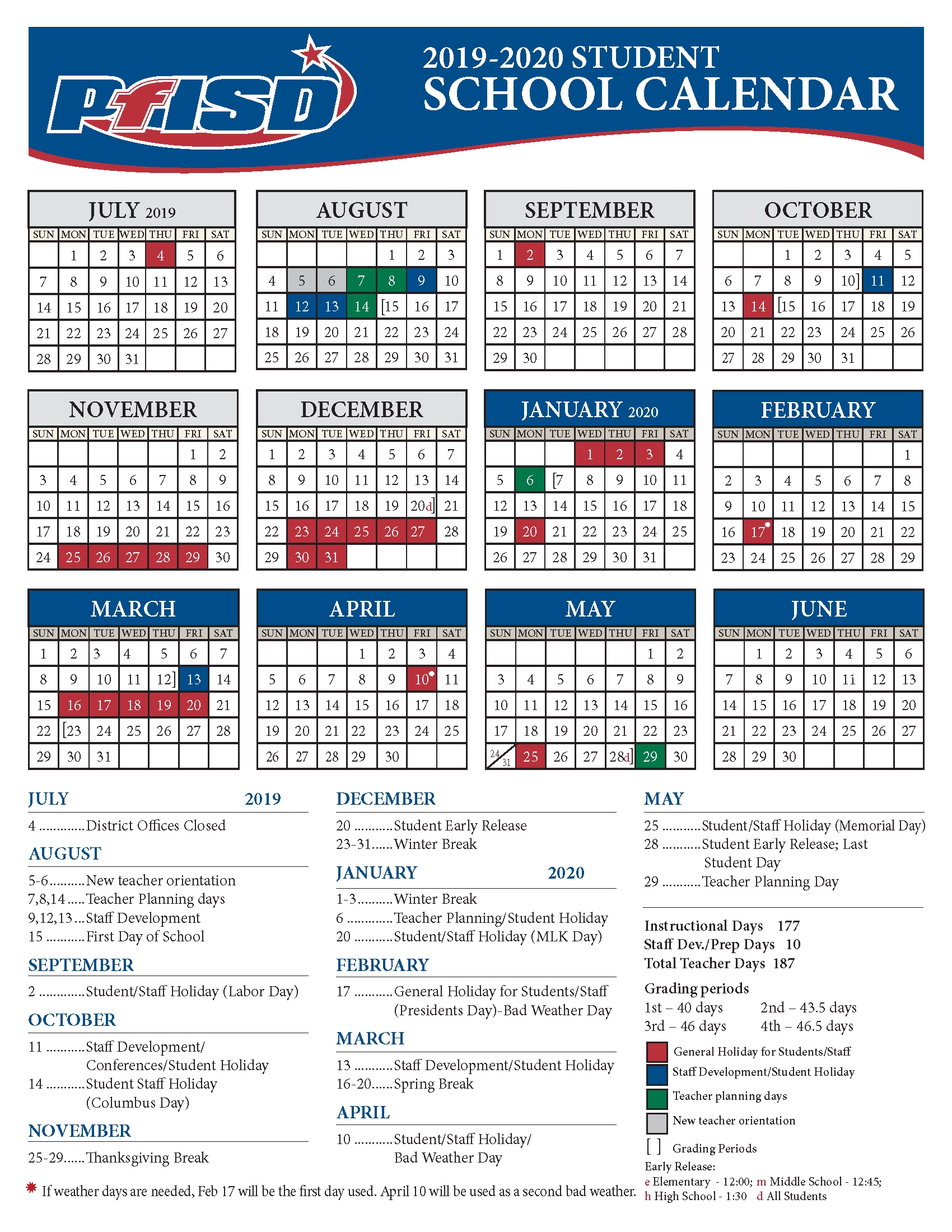 School Year Calendar / 2019-2020 District Calendar inside Unit 4 Calendar 2019-2020