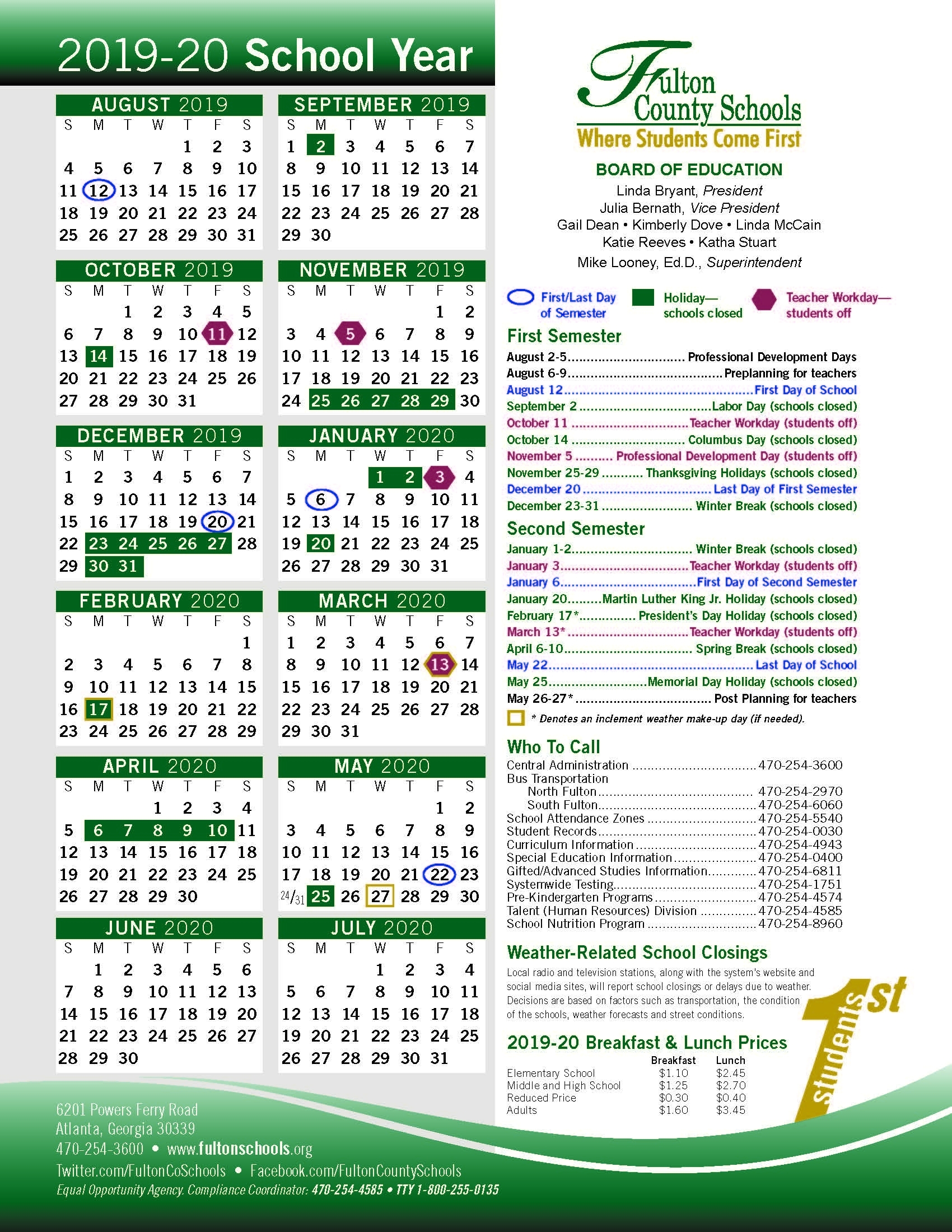 Uga School Calendar 2019-2020