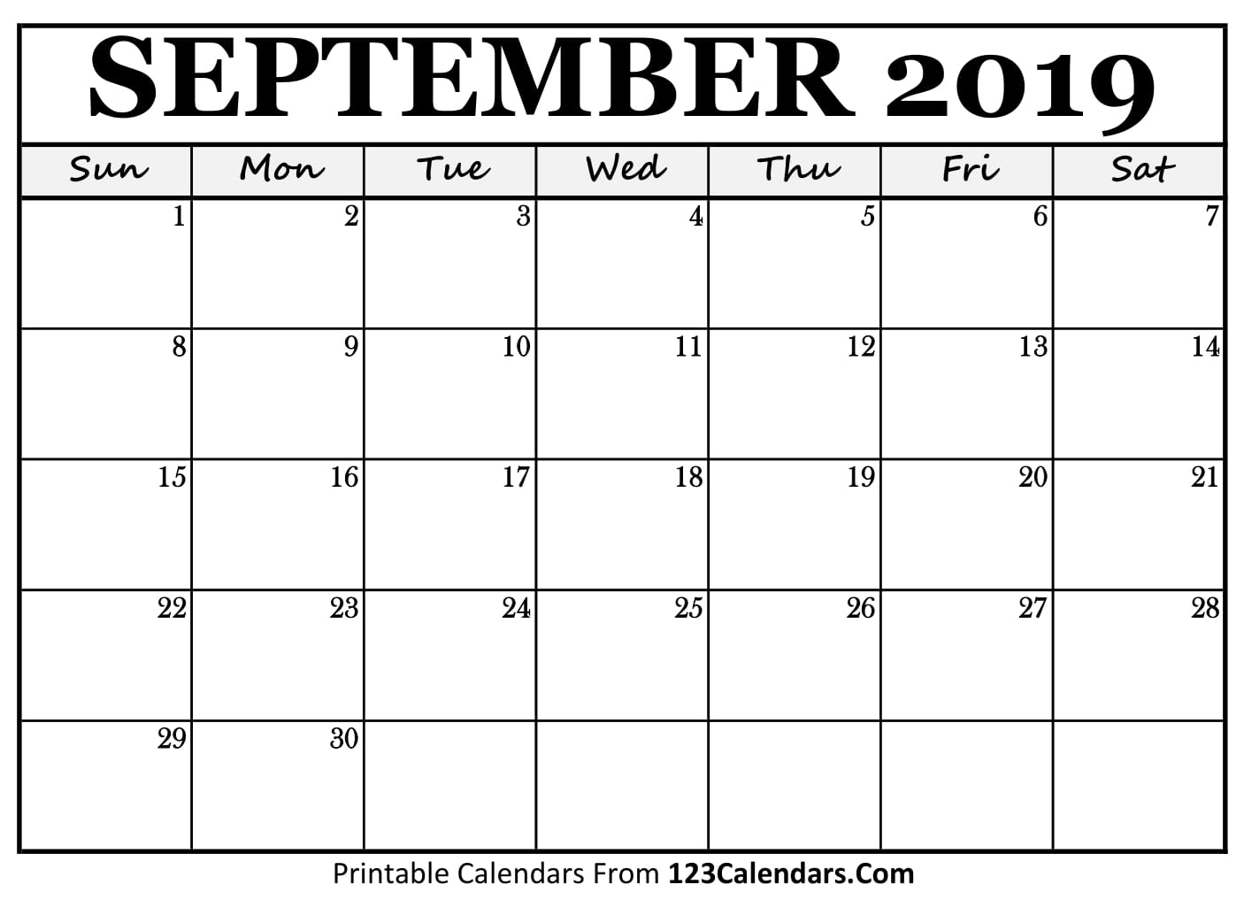 September 2019 Printable Calendar | 123Calendars regarding Calender September 2019 To August 2020