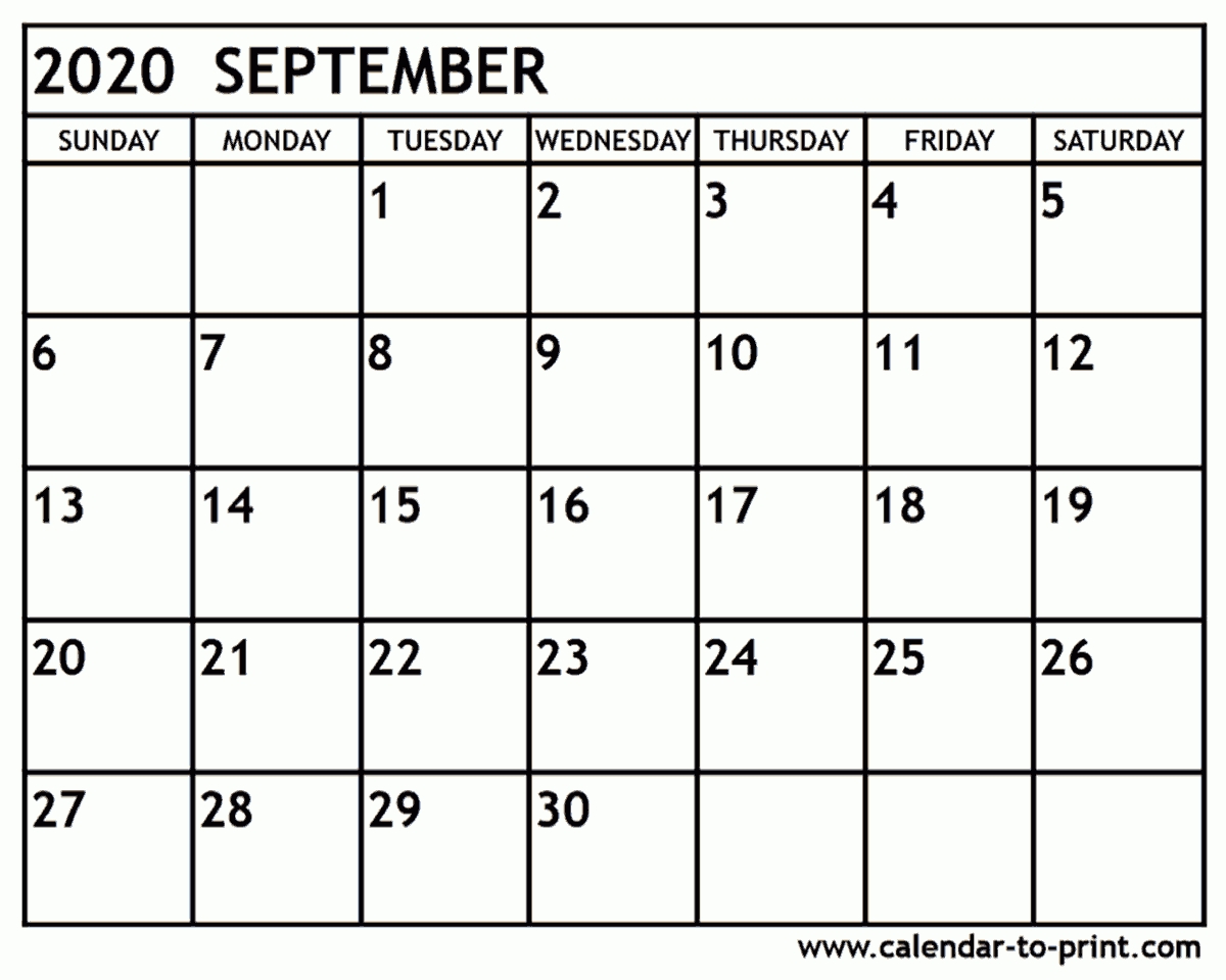 September 2020 Calendar Printable within Calender September 2019 To August 2020