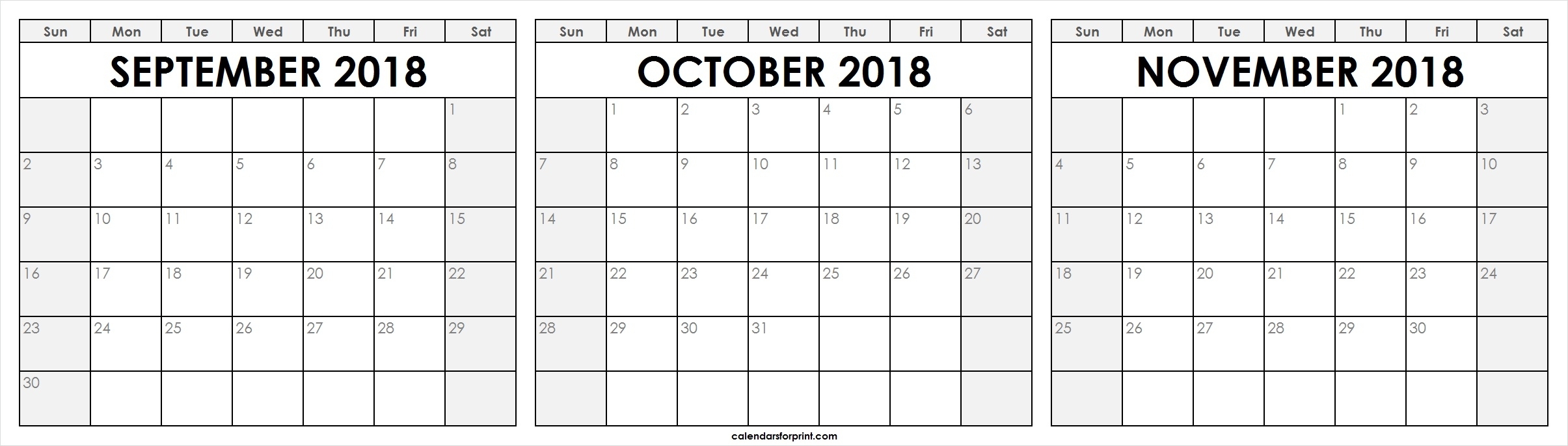September October November 2018 Calendar Printable Templates regarding 3 Month Calendar Printable With Notes September October November