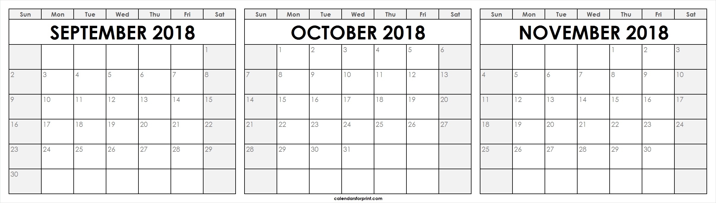 3 Month Calendar Printable With Notes September October November