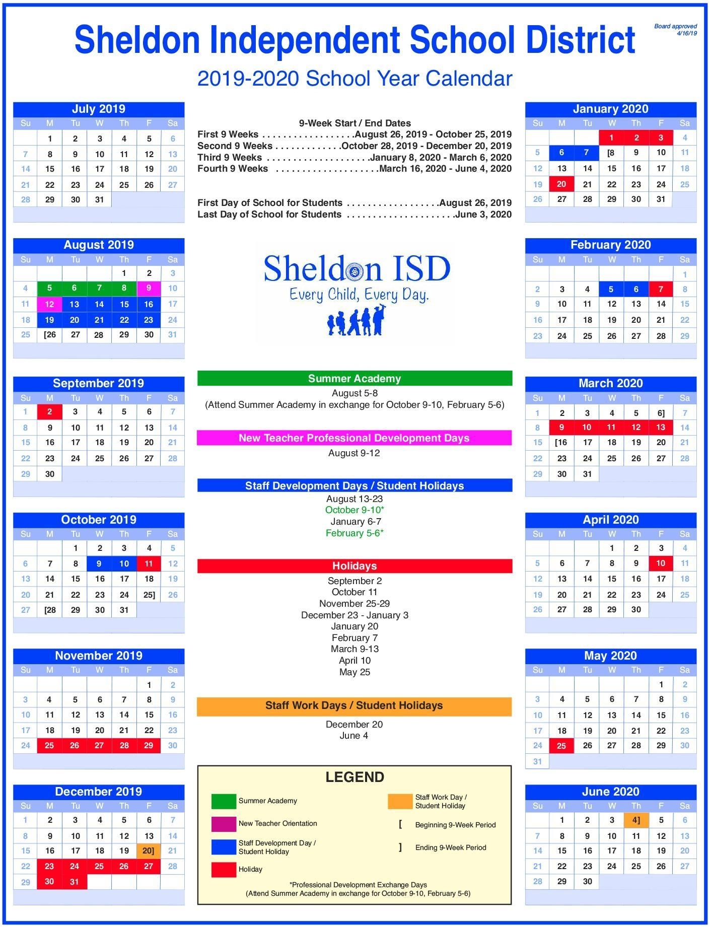 Sheldon Isd for U Of M School Year 2019-2020