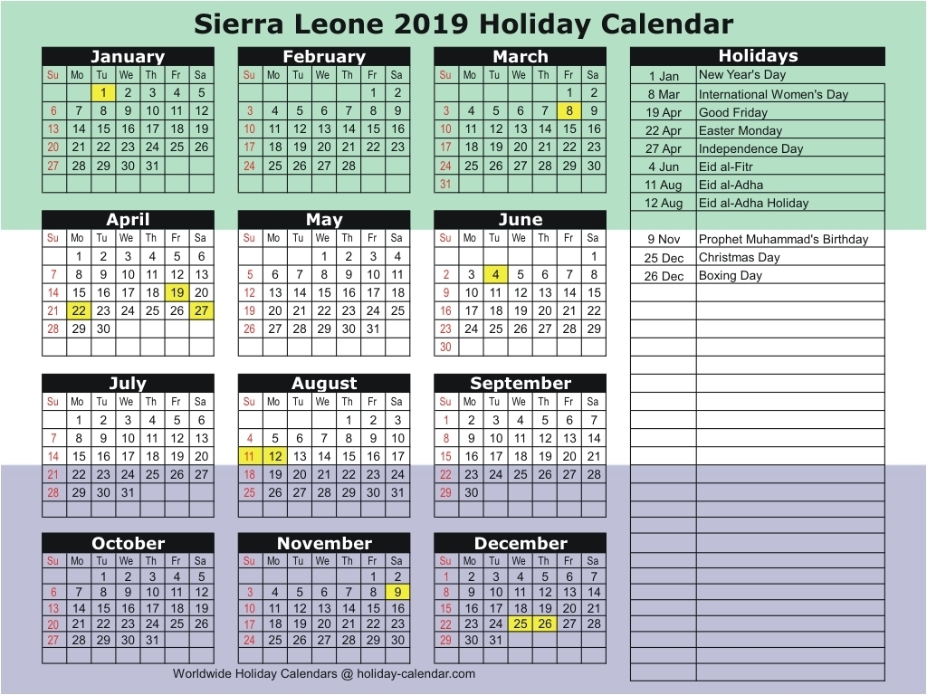 Sierra Leone 2019 / 2020 Holiday Calendar with regard to Unm Calendar 2019-2020