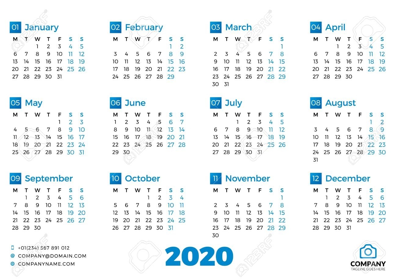 Simple Calendar Template For 2020 Year. Week Starts On Monday intended for 2020 Calendar Starting With Monday