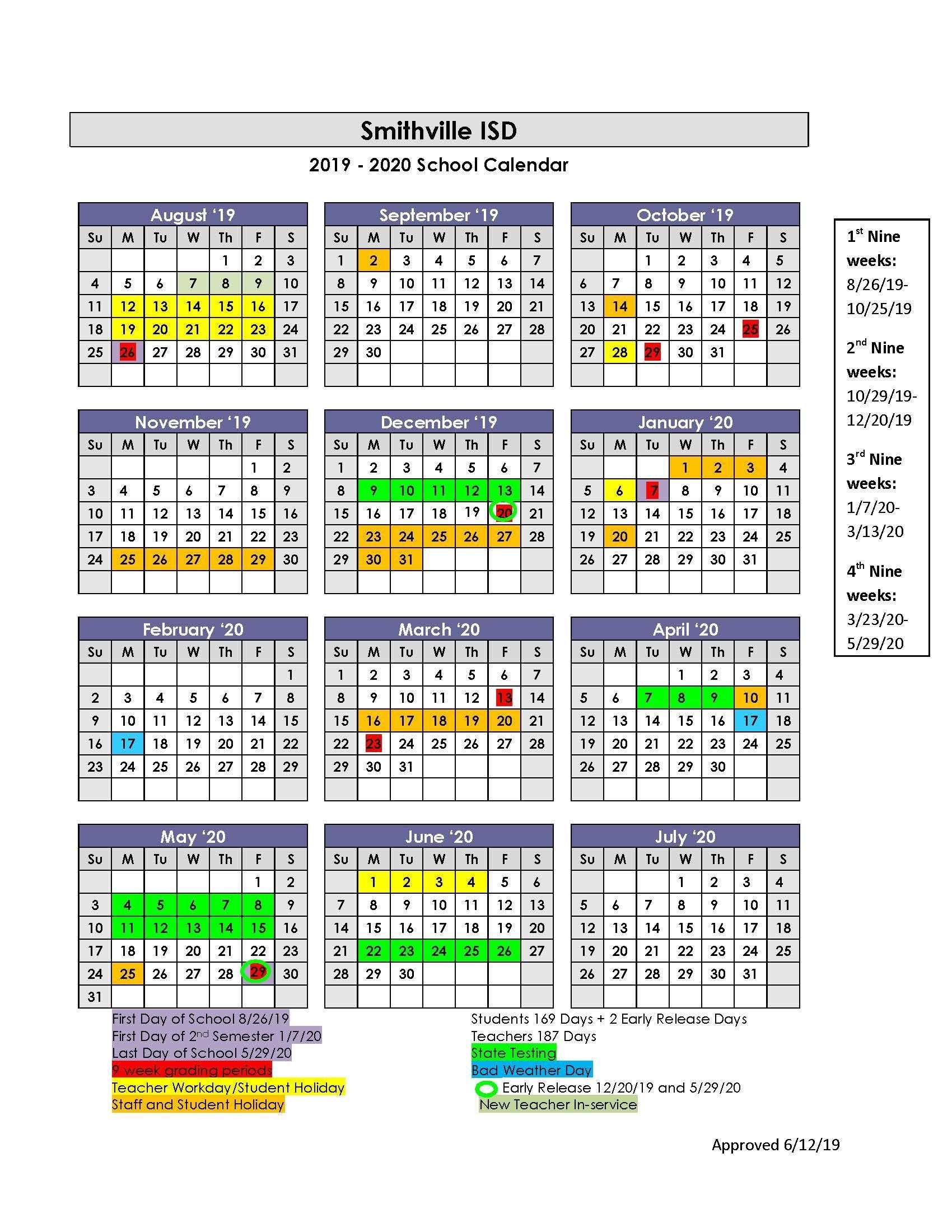 Sisd Academic Calendar – School Board – Smithville Independent pertaining to 2019 2020 Box Calender