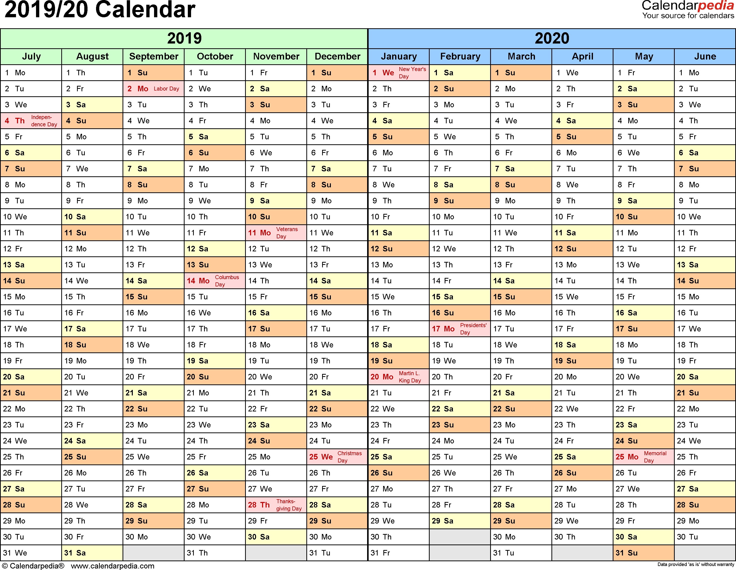 Split Year Calendar 2019/20 (July To June) - Excel Templates intended for Calendar 2019-2020 365