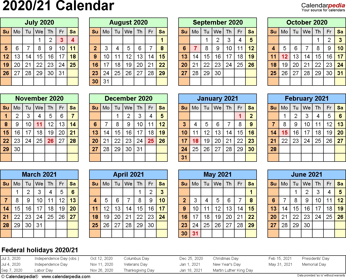 Split Year Calendar 2020/21 (July To June) - Word Templates with Half Page Calendars 2020 Printable