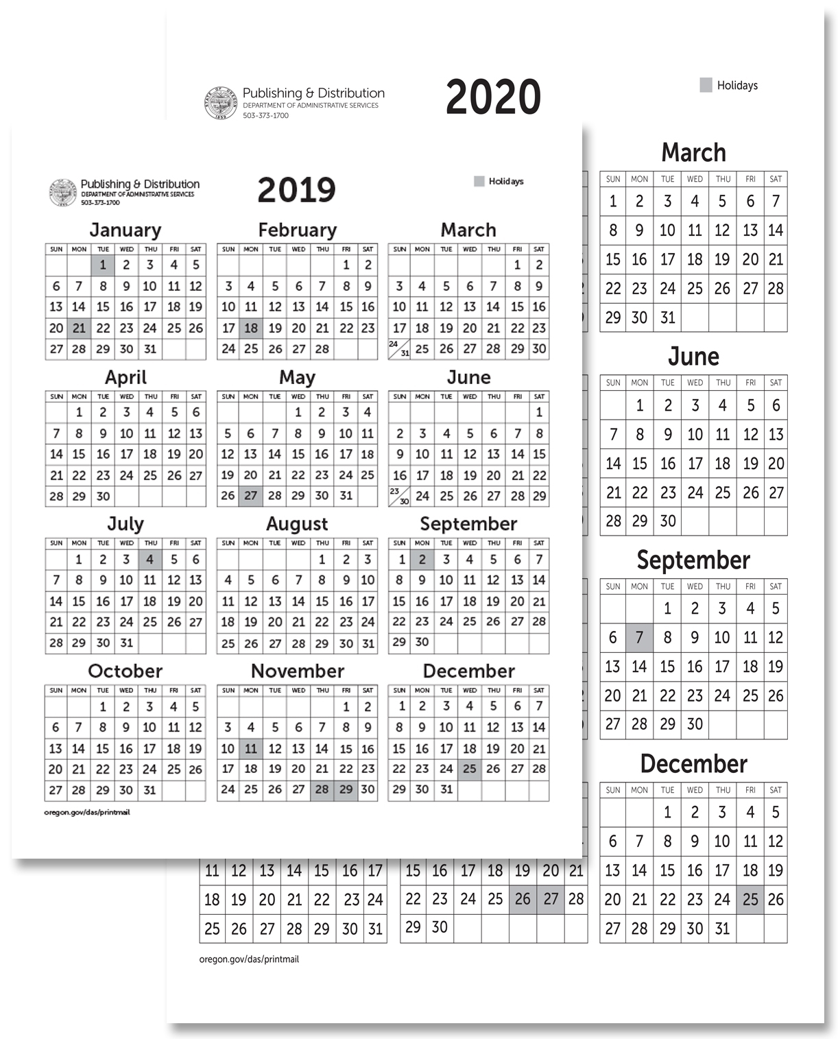 State Of Oregon: Printing, Mailing And Distribution Services - Calendars intended for 2020 Calendar 8.5 X 11