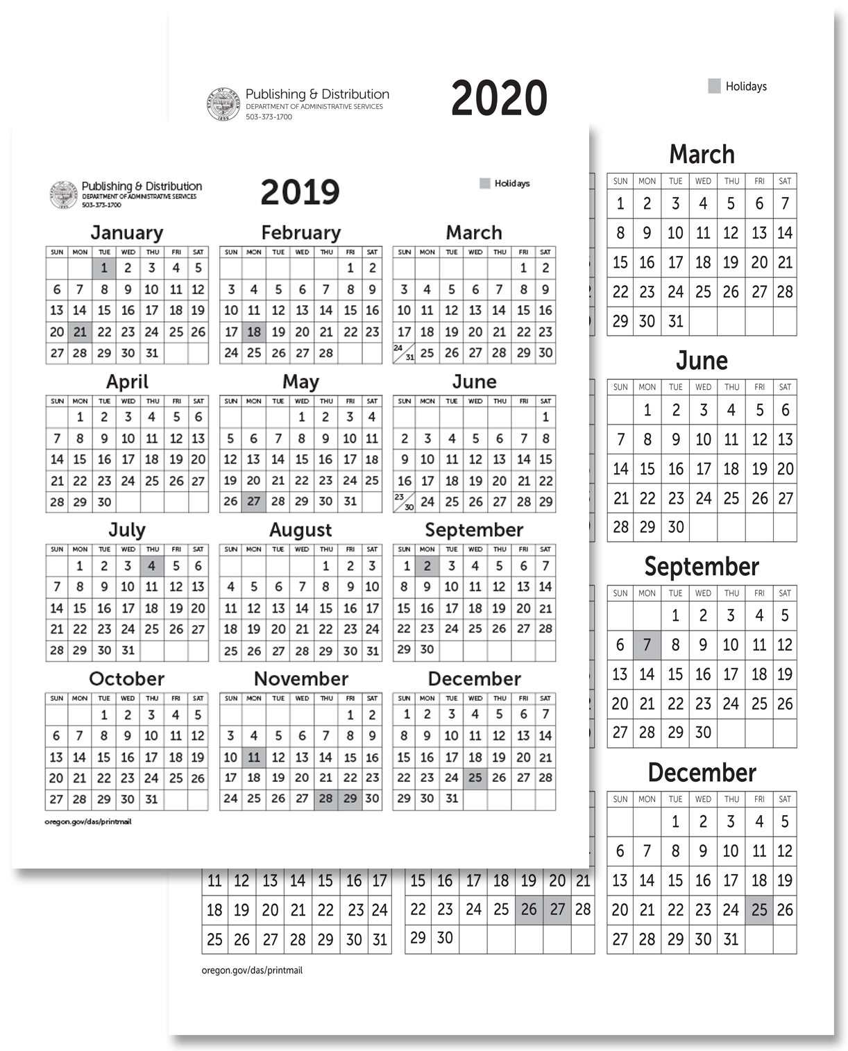 State Of Oregon: Printing, Mailing And Distribution Services - Calendars intended for Printable 8.5 X 11 2020 Calendar