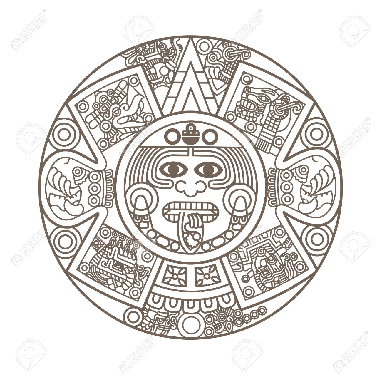 Stylized Aztec Calendar In Gold Color, Vector Illustration Royalty within Aztec Calendar Symbols And Meanings