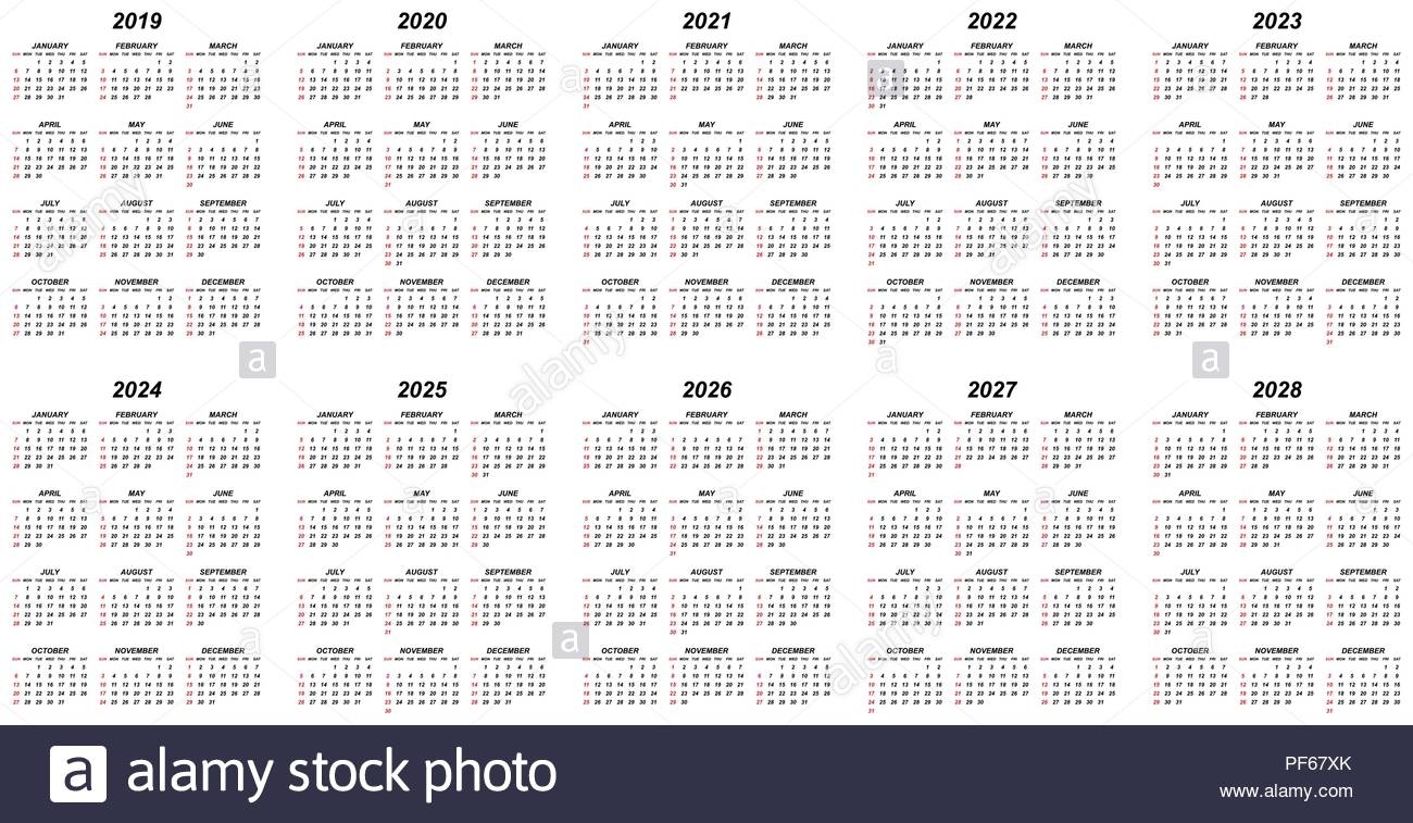 Ten Years Simple Editable Vector Calendars For Year 2019 2020 2021 for 2020 To 2023 Calendars