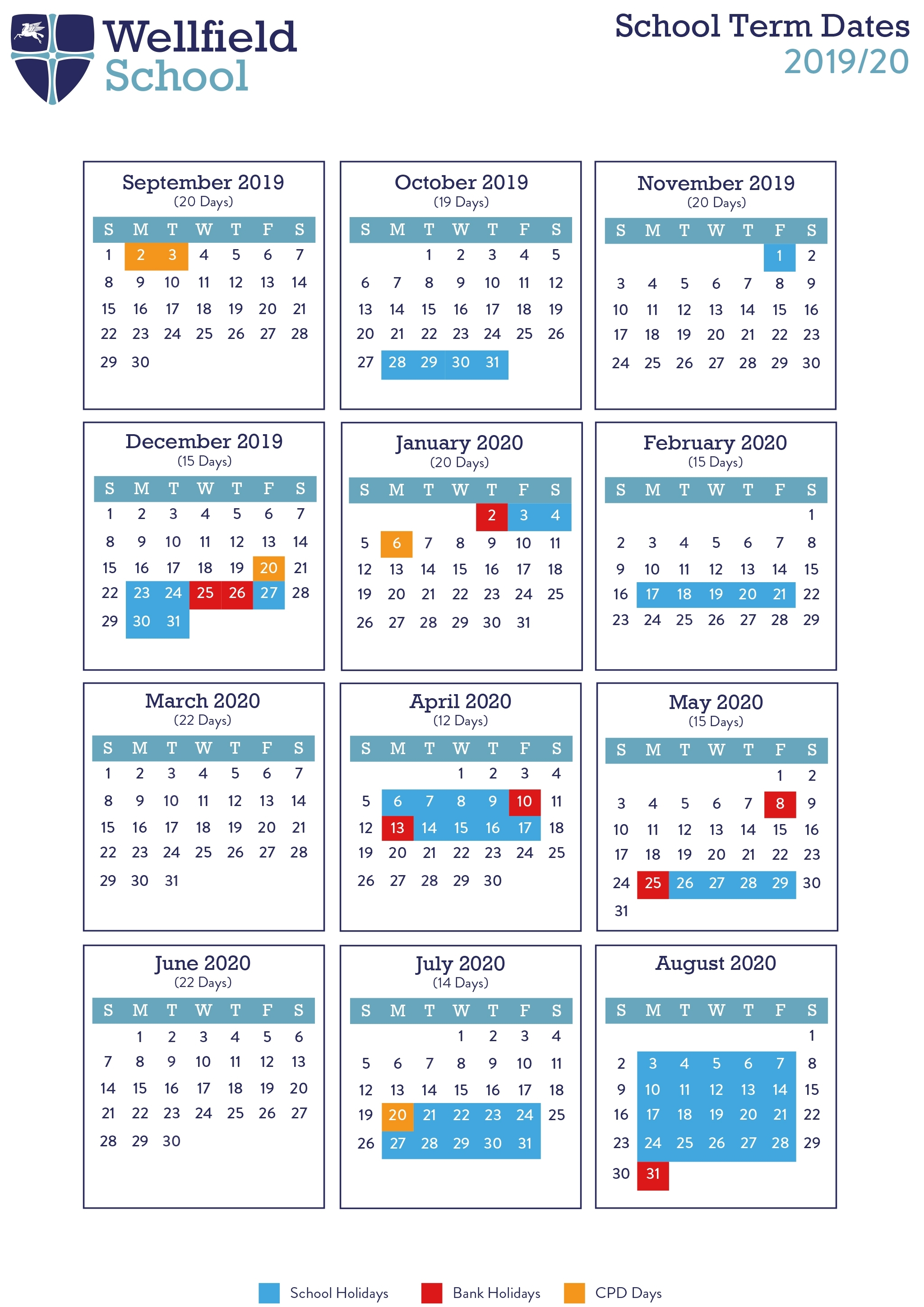 Term Dates 2019/20 - Wellfield School with Special Days Of The Year 2020