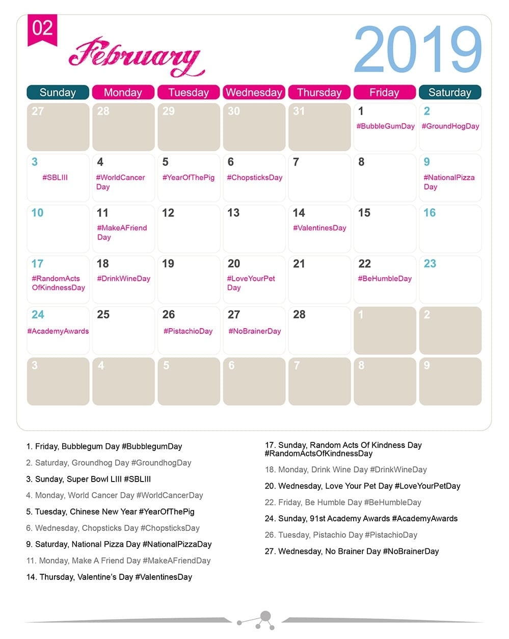 The 2019 Social Media Holiday Calendar - Make A Website Hub inside 2019-2020 National Days Calendar