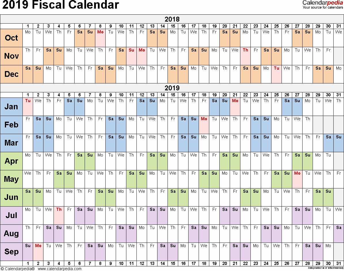 Three Month Calendar Template Excel Fresh Fiscal Calendars 2019 As throughout 3 Month Calendar Template Word