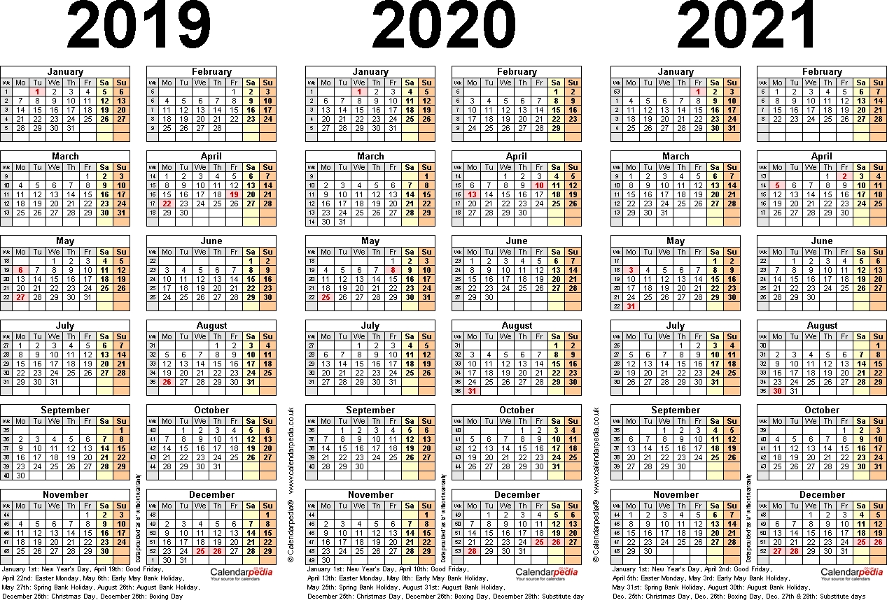 Three Year Calendars For 2019, 2020 &amp; 2021 (Uk) For Word regarding Three-Year Calendar 2019, 2020, 2021