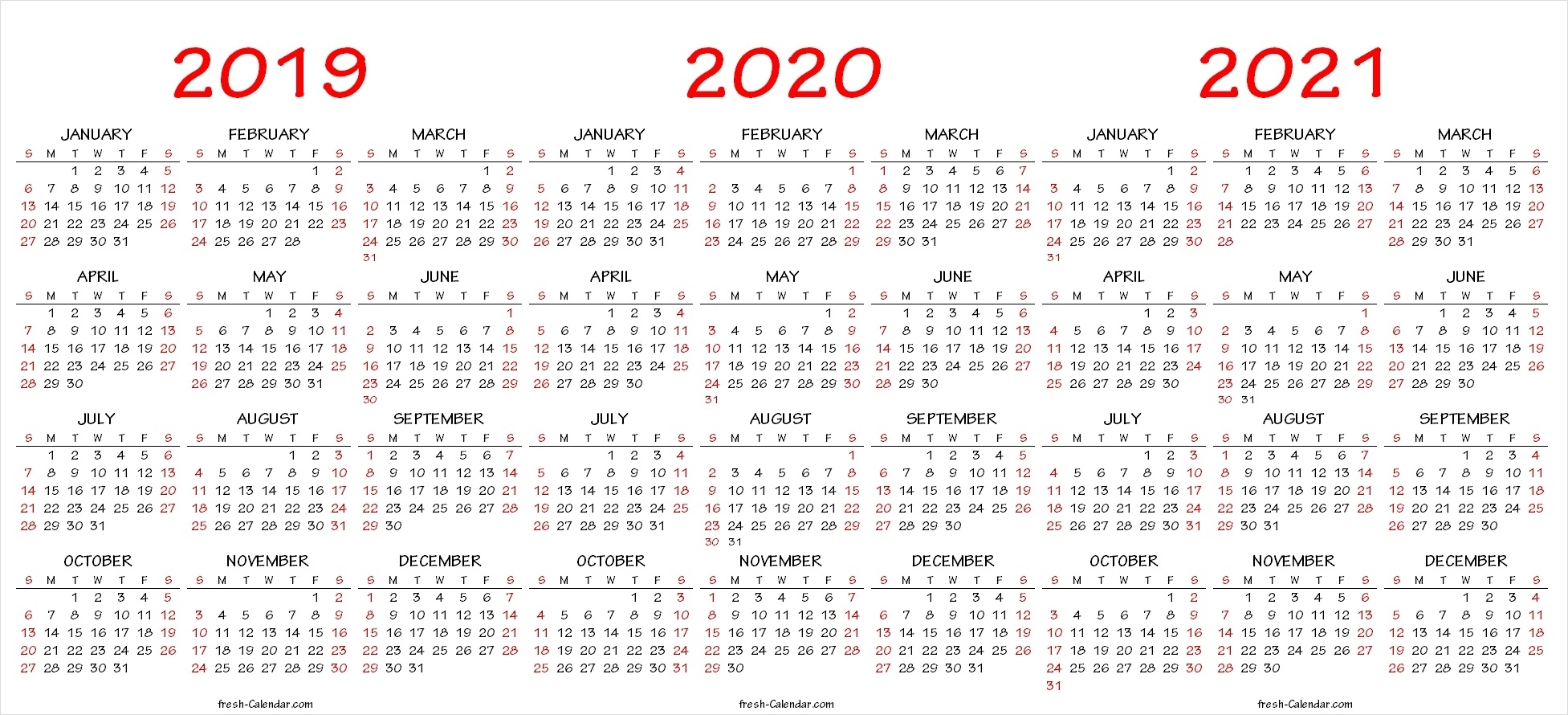 Three Yearly Calendar 2019 2020 2021 Printable Free | Blank Template in Three Year Calendar 2020 -2023