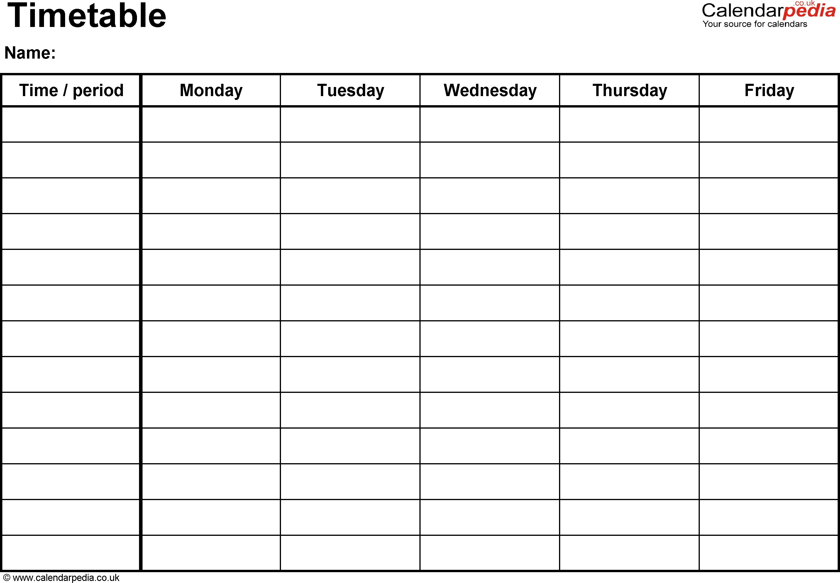 Timetable Monday Friday In 30 Day Calendar Template Excel in 30 Day Calendar Template Excel