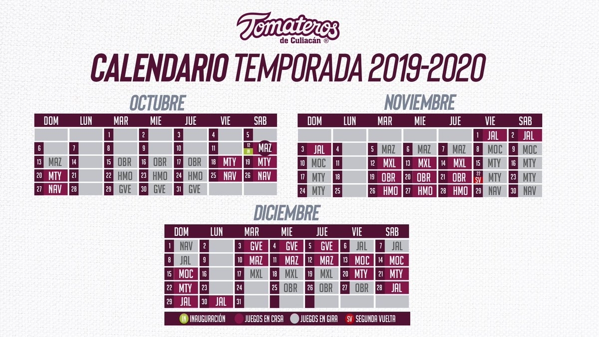 Tomateros Conoce Su Calendario Para Temporada 2019-2020 De La Lmp in Calendario Liga Mx 2019 2020