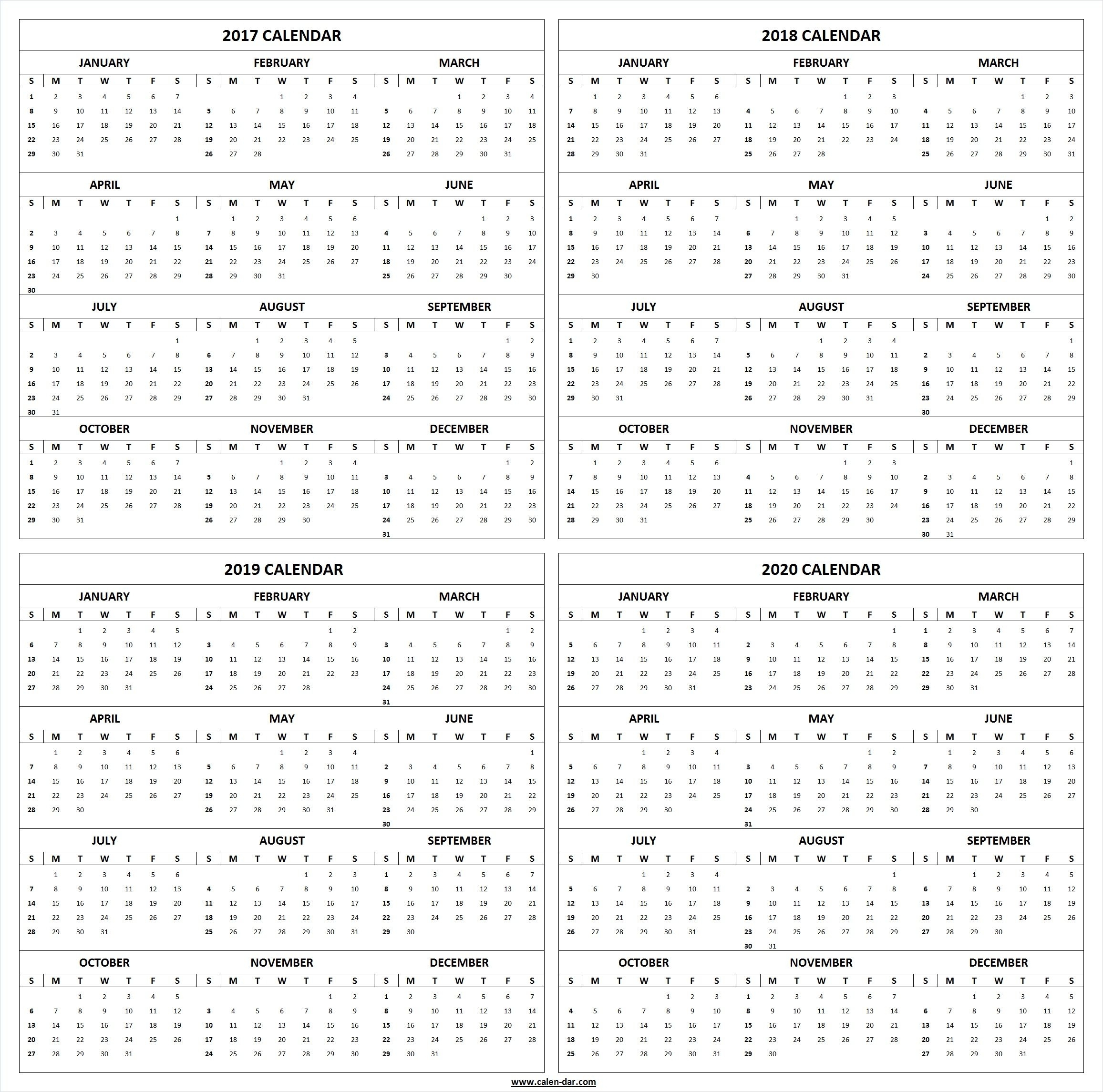 Two Year Calendar 2019 And 2020 With Free Printable Word Calendars for 2020 Year At A Glance Free Printable Calendar