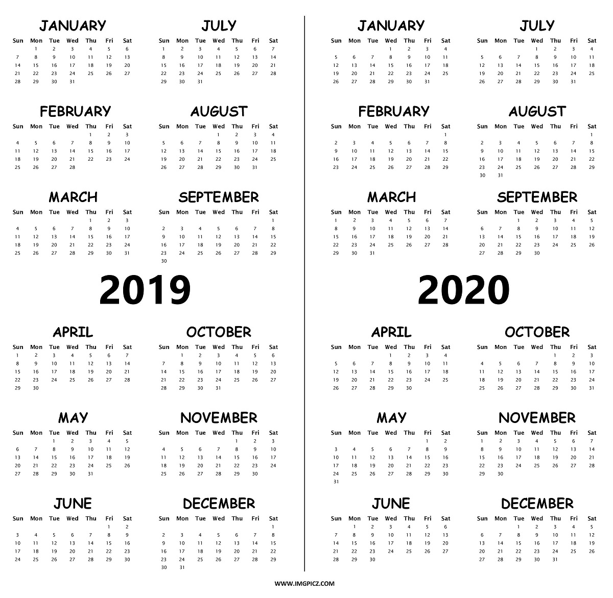 Two Year Calendar 2019 And 2020 With Free Printable Word Calendars intended for Free Printable Calendar With Lines 2019 And 2020