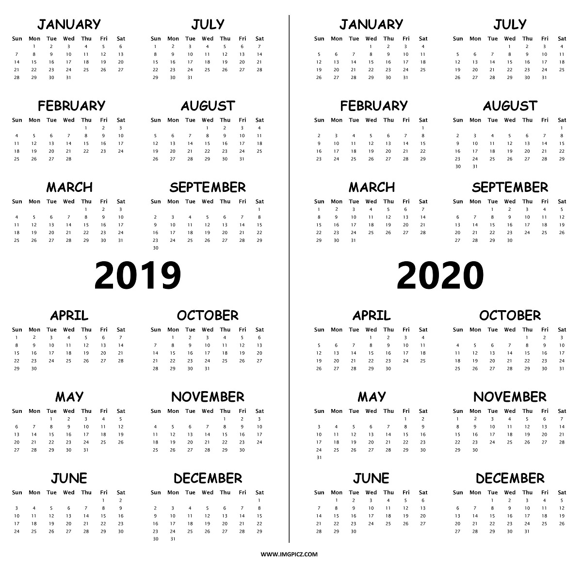 Two Year Calendar 2019 And 2020 With Free Printable Word Calendars pertaining to Free Printable 2019 2020 Calendar