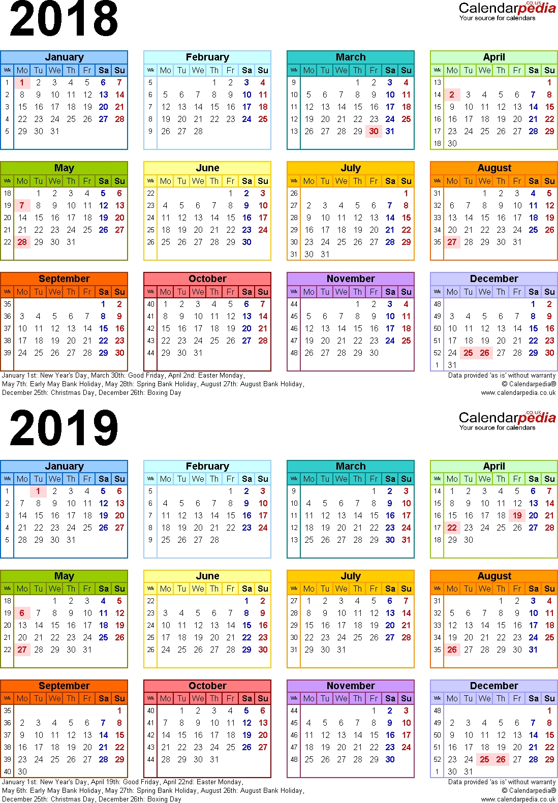 Two Year Calendars For 2018 &amp; 2019 (Uk) For Word inside Calendar 2019-2020 365