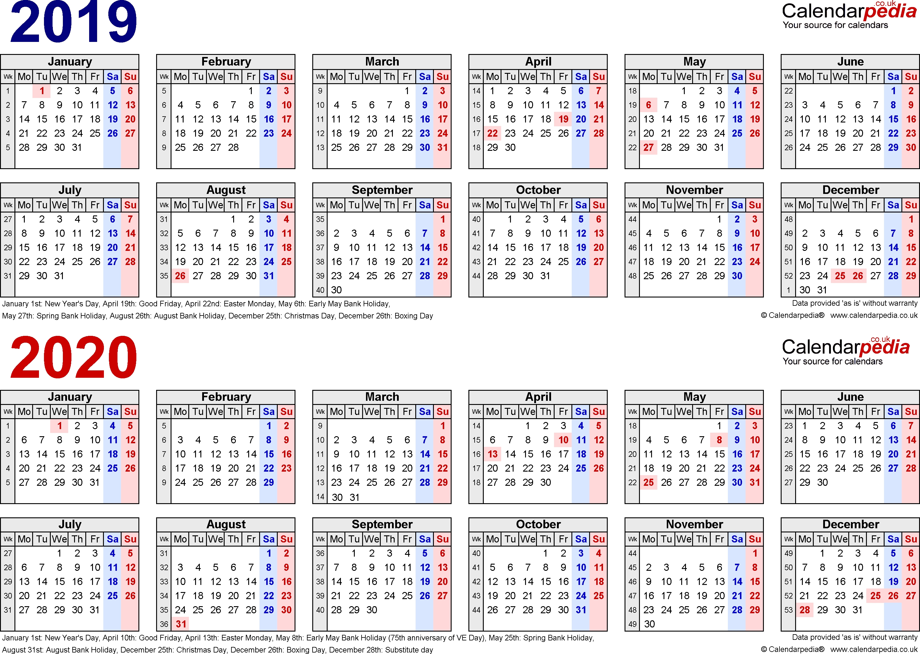 Two Year Calendars For 2019 &amp; 2020 (Uk) For Excel with Calendar 2019-2020 365