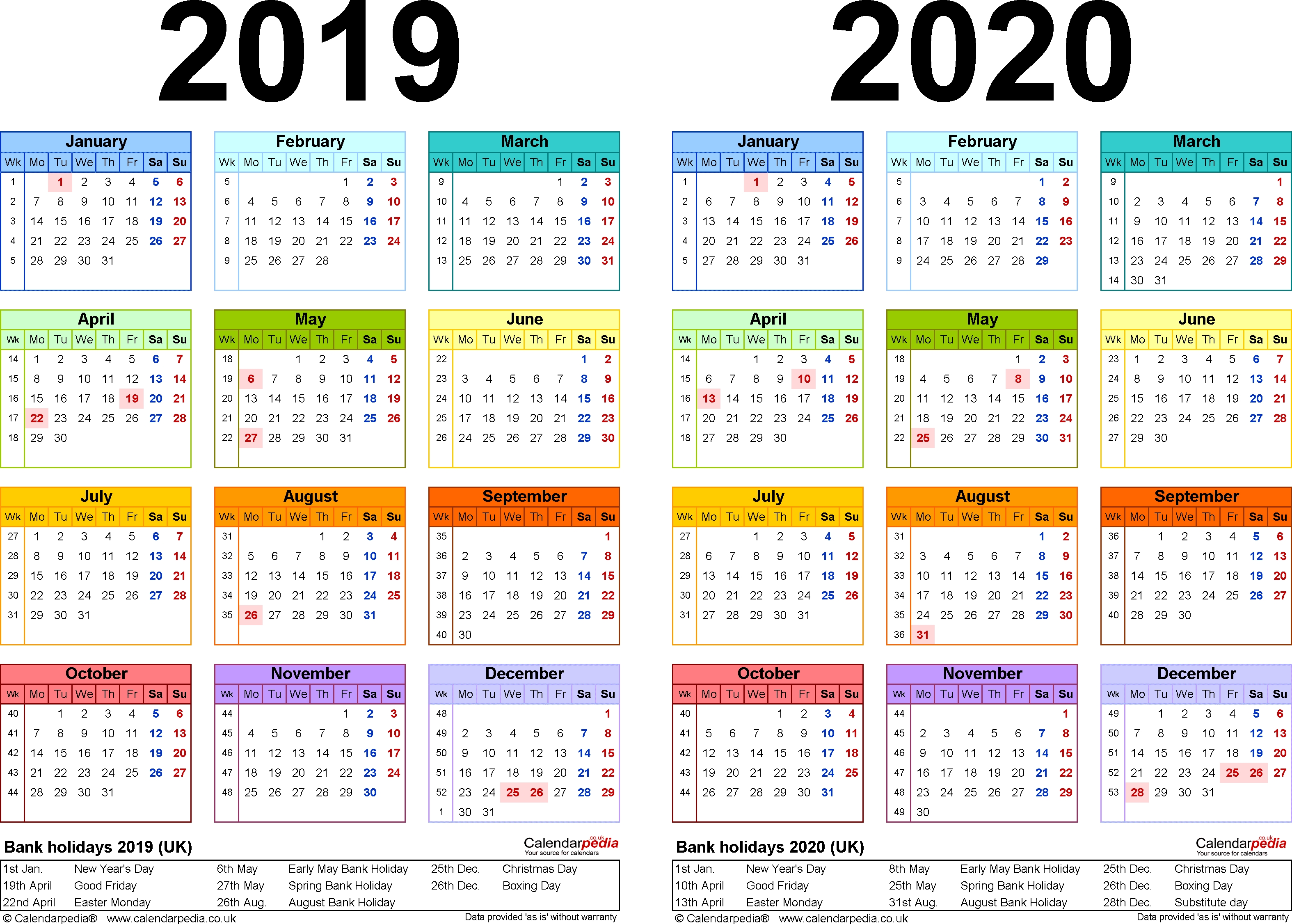 Two Year Calendars For 2019 &amp; 2020 (Uk) For Word within Google Annual Calendar 2019-2020