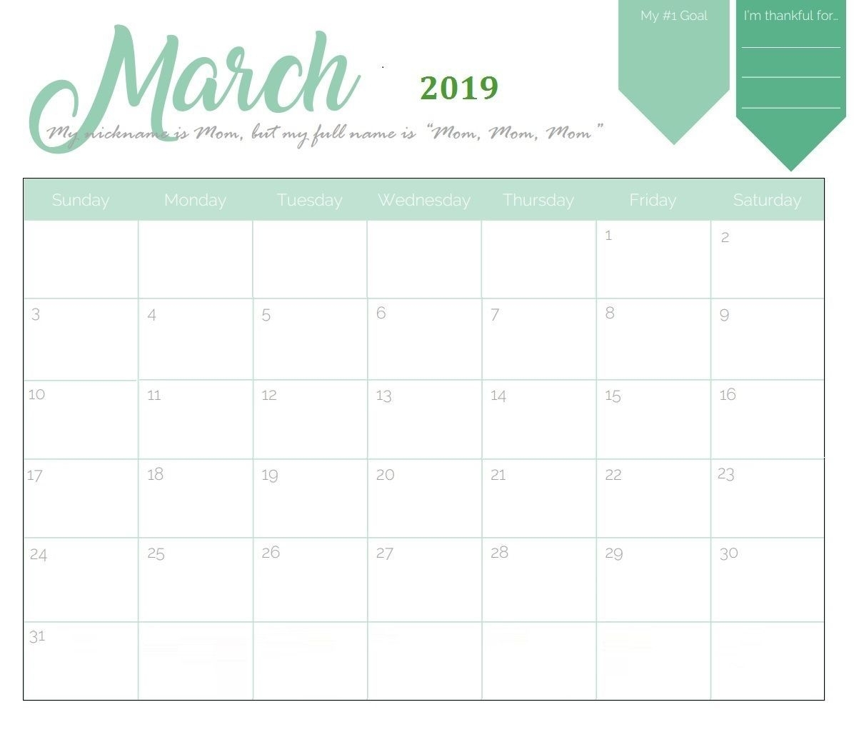 Unique March 2019 Calendar Template #march #marchcalendar within Imom 2020 Calendar