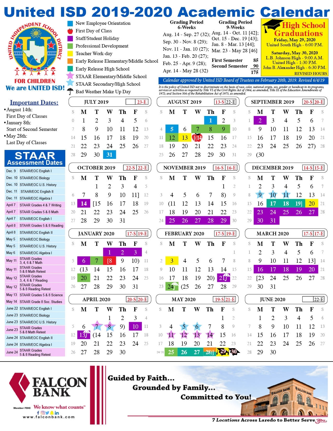 United Isd - Academic Calendar regarding Calendar 2019-2020 Important Dates