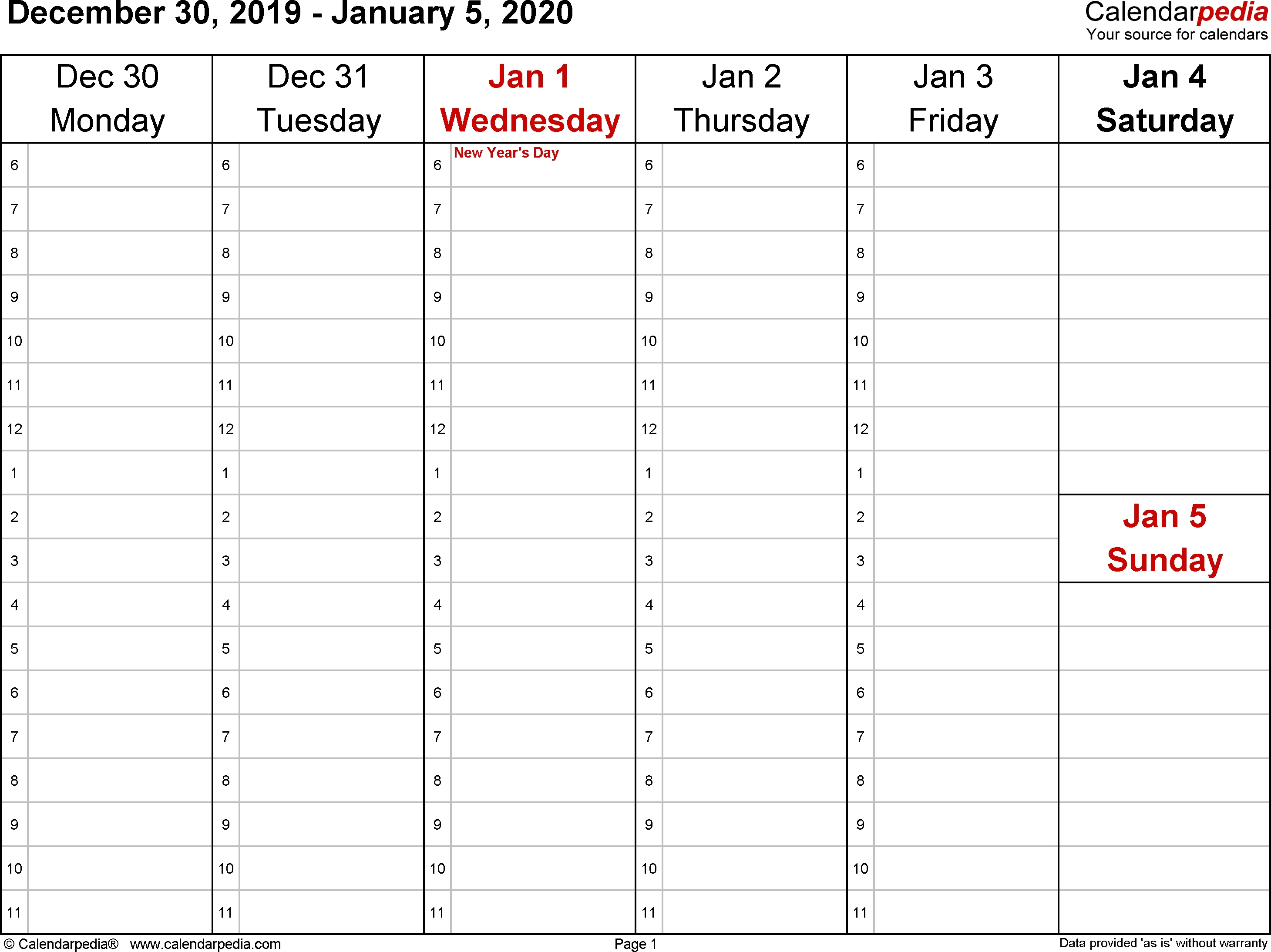 2020 Week Wise Calendar