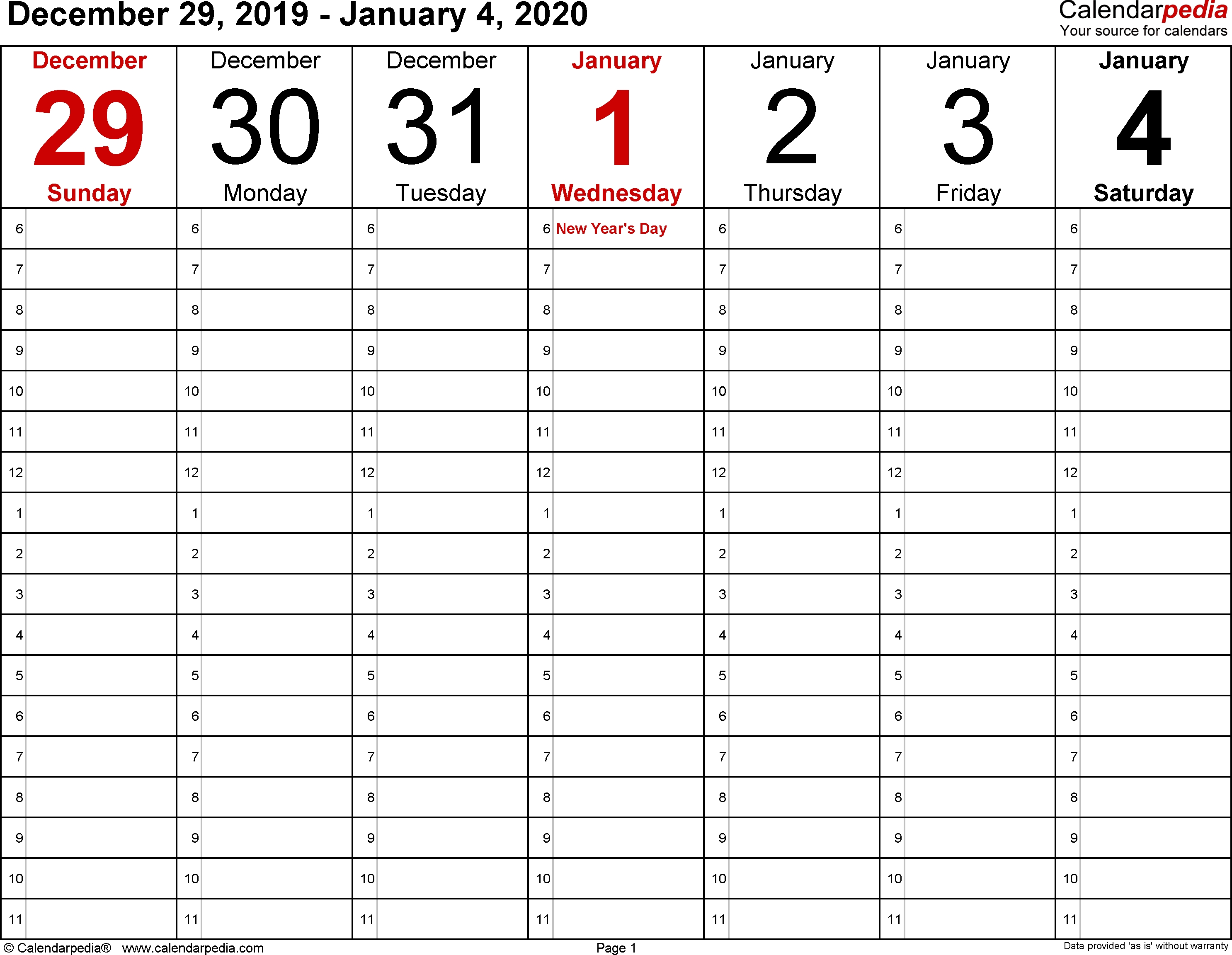 Weekly Calendar 2020 For Word - 12 Free Printable Templates pertaining to Free Calendars2020Big Numbers